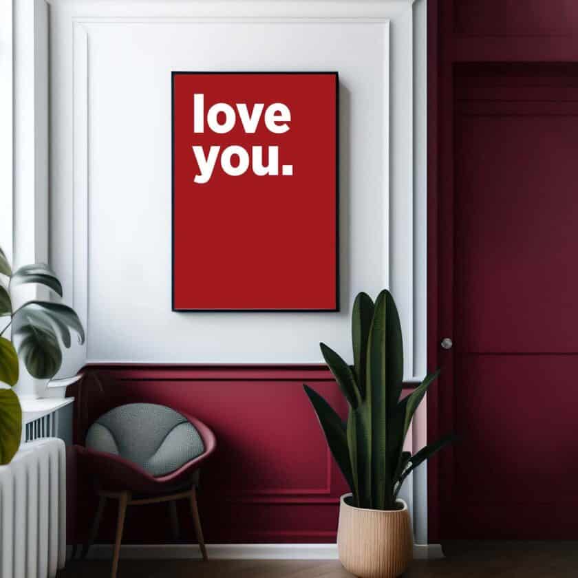 Love You Poster - Renkli Baskı – Çerçeveli