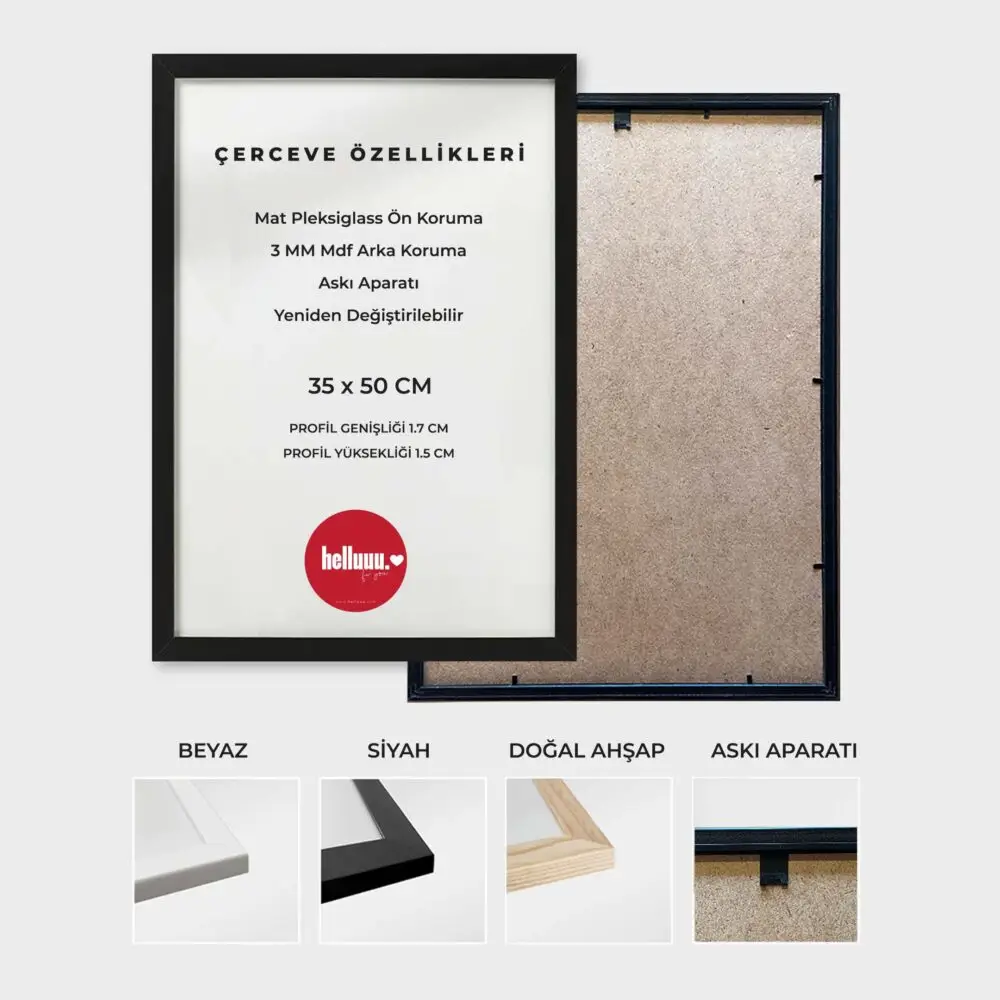 Love You Poster - Renkli Baskı – Çerçeveli